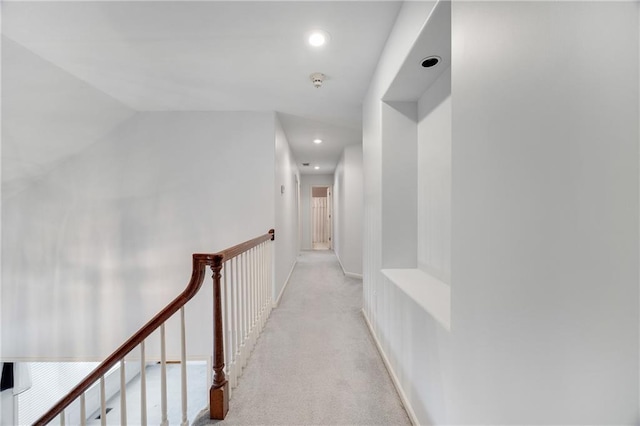 2269 SW Park Ave, Blue Springs, MO 64015 - corridor with light colored carpet, recessed lighting, an upstairs landing, and lofted ceiling