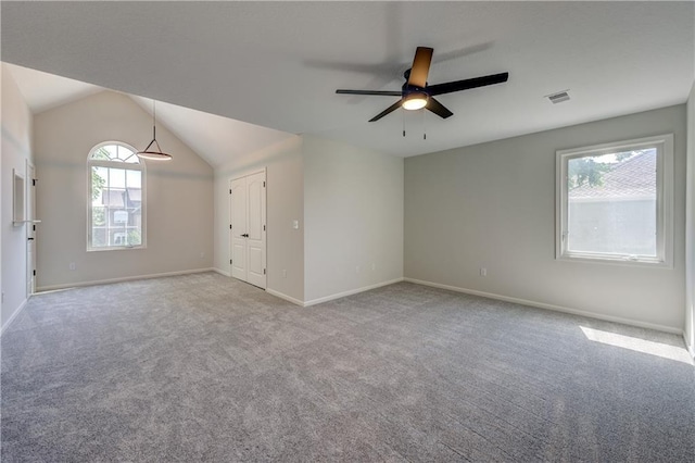 24108 W 67th Ter, Shawnee, KS 66226 - unfurnished room with a ceiling fan, carpet floors, and vaulted ceiling
