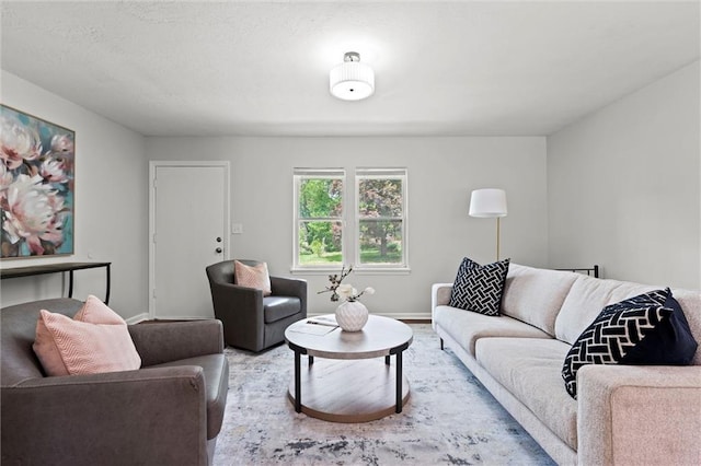 living area with baseboards and wood finished floors