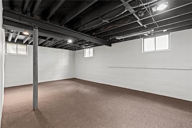 below grade area with carpet flooring