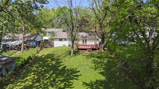 view of yard featuring a deck