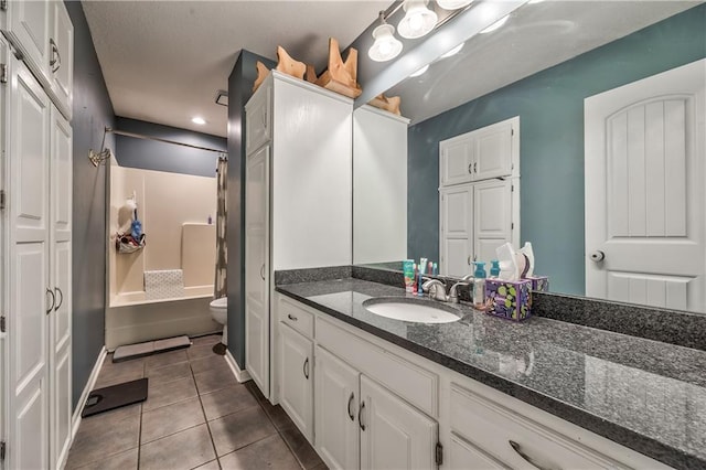 1904 NW Harbor Pl, Blue Springs, MO 64015 - full bathroom with tile patterned floors, vanity, toilet, shower / bath combo with shower curtain, and recessed lighting