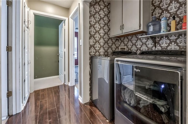 1904 NW Harbor Pl, Blue Springs, MO 64015 - laundry area with washer and dryer, cabinet space, wood tiled floors, and baseboards