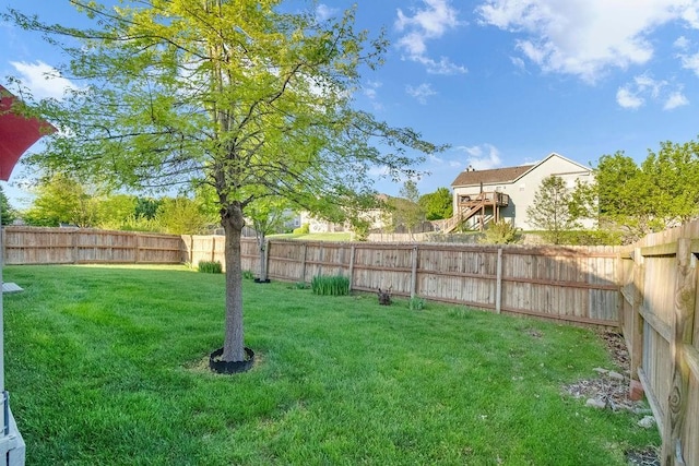 view of yard with a fenced backyard