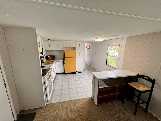 15823 Colorado Pl, Princeton, MO 64673 - kitchen with fridge, double oven range, light flooring, white cabinetry, and wall oven