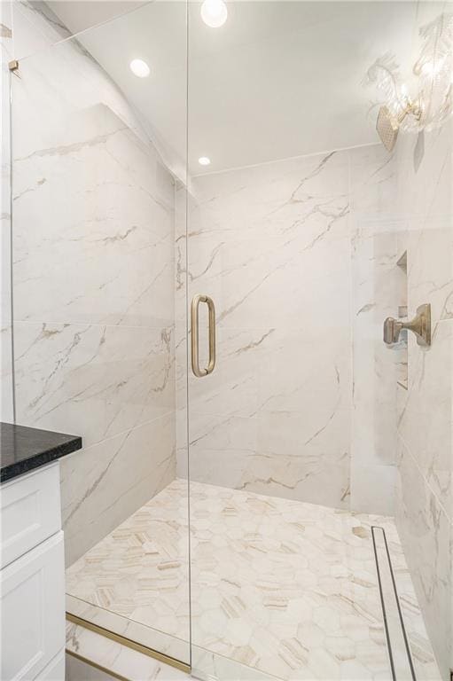 9440 Manor Rd, Leawood, KS 66206 - bathroom with a marble finish shower and recessed lighting
