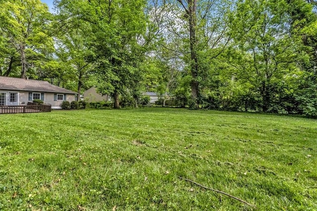 7934 Maple St, Prairie Village, KS 66208 - view of green lawn with a deck