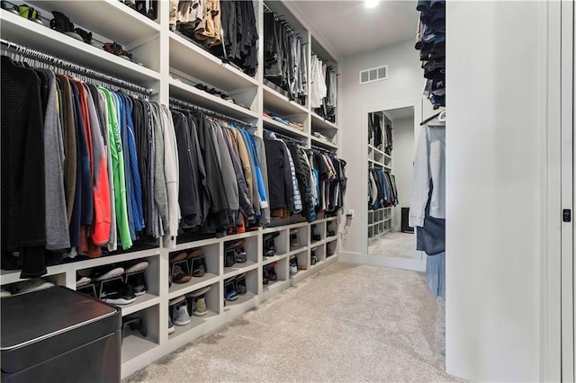 spacious closet featuring carpet floors and visible vents