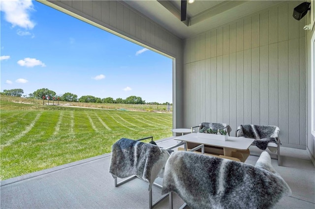 view of patio / terrace featuring a rural view