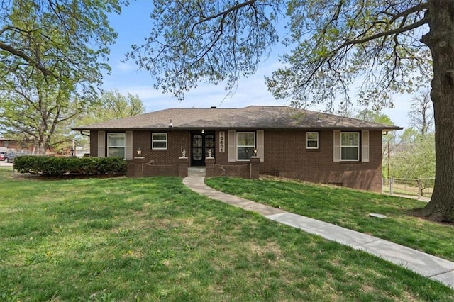 10401 Cypress Dr, Kansas City, MO 64137 - ranch-style home featuring fence, a front yard, and brick siding