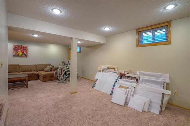 14241 W 113th Ter, Olathe, KS 66062 - playroom featuring carpet floors, a textured ceiling, baseboards, and recessed lighting