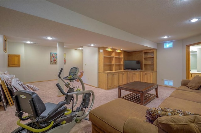 14241 W 113th Ter, Olathe, KS 66062 - living room featuring light carpet, recessed lighting, and baseboards
