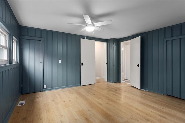 4433 N Jackson Ave, Kansas City, MO 64117 - unfurnished bedroom featuring a ceiling fan, visible vents, and light wood finished floors