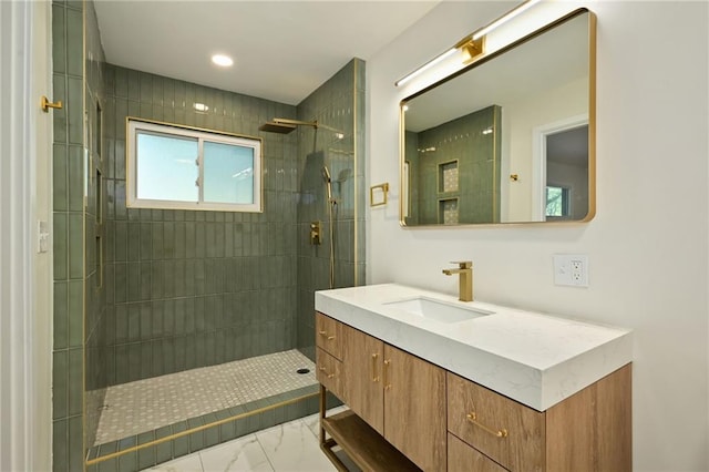 3907 Scherer Rd, Lees Summit, MO 64082 - full bath featuring a walk in shower, marble finish floor, and vanity