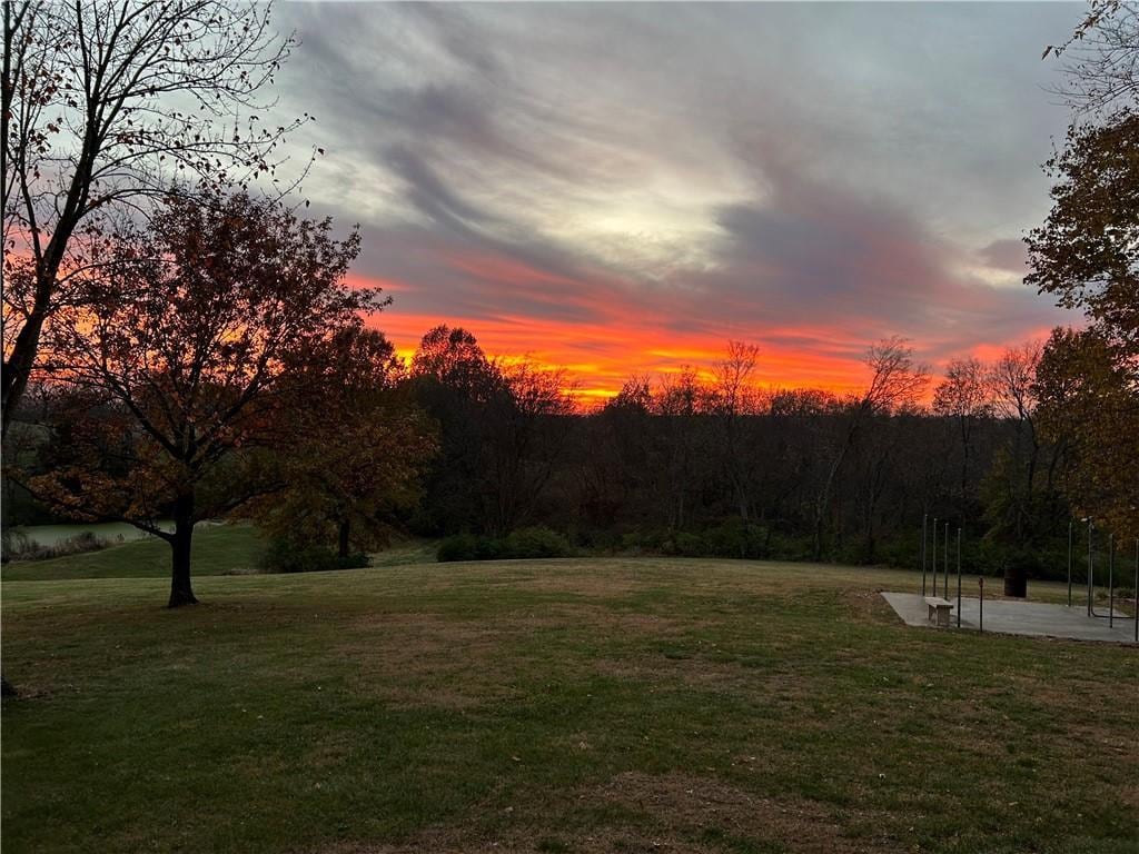 yard at dusk with a lawn