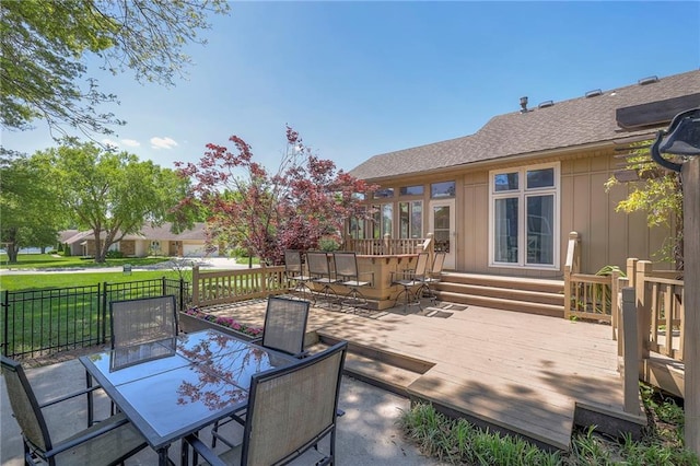 view of patio featuring outdoor dining space and a deck
