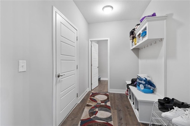 mudroom featuring baseboards and dark wood finished floors