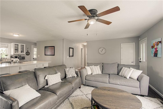 1204 E 223rd St, Cleveland, MO 64734 - living room with a ceiling fan, baseboards, and light wood finished floors