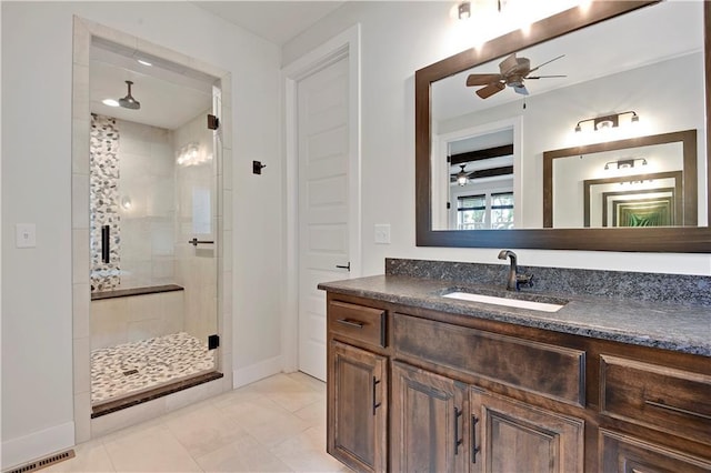 11212 W 170th Pl, Overland Park, KS 66221 - full bathroom with a stall shower, a ceiling fan, baseboards, and vanity