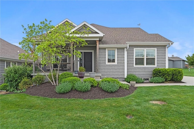 view of front of house with a shingled roof and a front yard