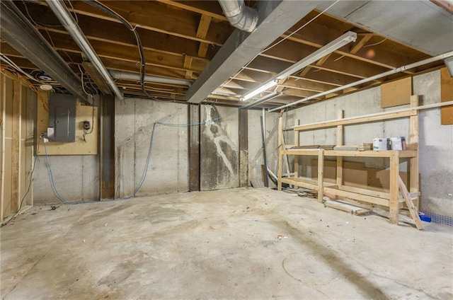 unfinished below grade area featuring electric panel