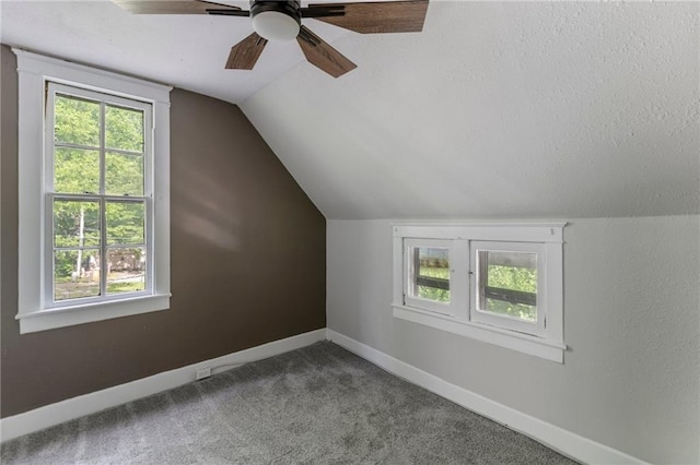 628 S Mulberry St, Ottawa, KS 66067 - additional living space featuring lofted ceiling, baseboards, a ceiling fan, and carpet