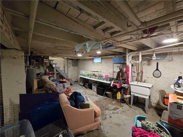 unfinished below grade area with a sink