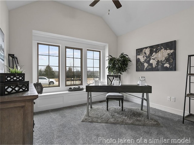 11600 S Millridge St, Olathe, KS 66061 - home office with a ceiling fan, carpet flooring, and vaulted ceiling