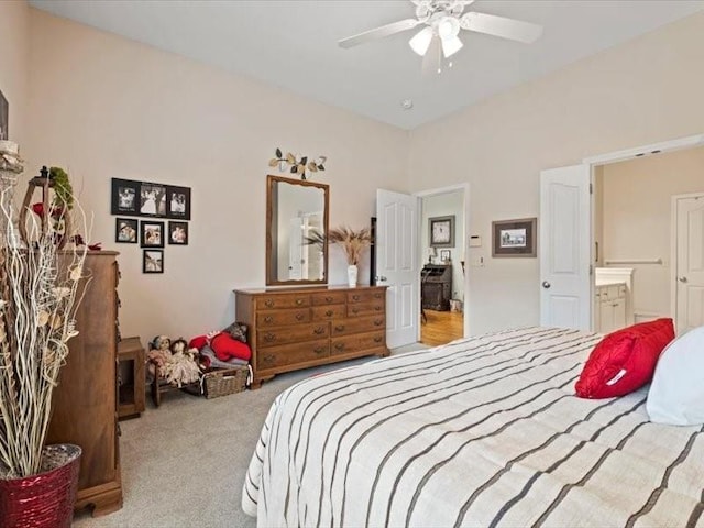 11179 S Summit St, Olathe, KS 66062 - bedroom featuring a ceiling fan, ensuite bath, and light colored carpet