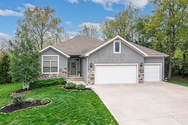 single story home featuring concrete driveway, a garage, and stucco siding