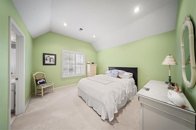 26266 W 110th Ter, Olathe, KS 66061 - bedroom with lofted ceiling, light carpet, and recessed lighting