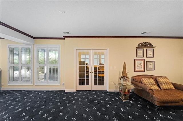26266 W 110th Ter, Olathe, KS 66061 - carpeted living room with french doors and crown molding