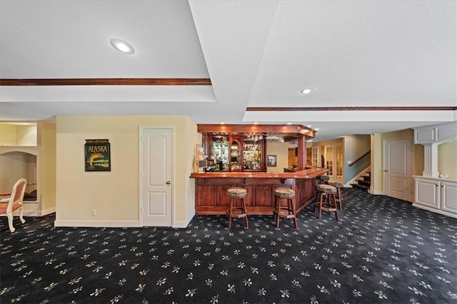26266 W 110th Ter, Olathe, KS 66061 - indoor dry bar with carpet, stairs, a tray ceiling, and recessed lighting