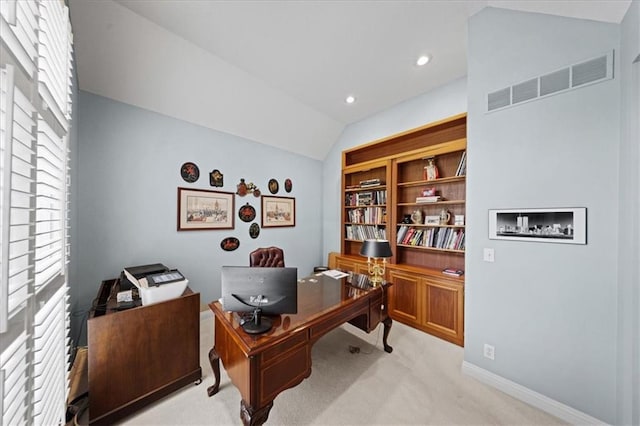 26266 W 110th Ter, Olathe, KS 66061 - office area featuring vaulted ceiling, light carpet, and recessed lighting