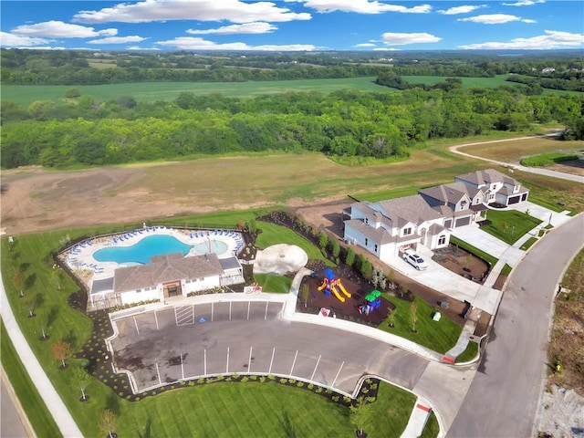 2314 SW Serena Pl, Lees Summit, MO 64082 - aerial view of a pool area and a forest