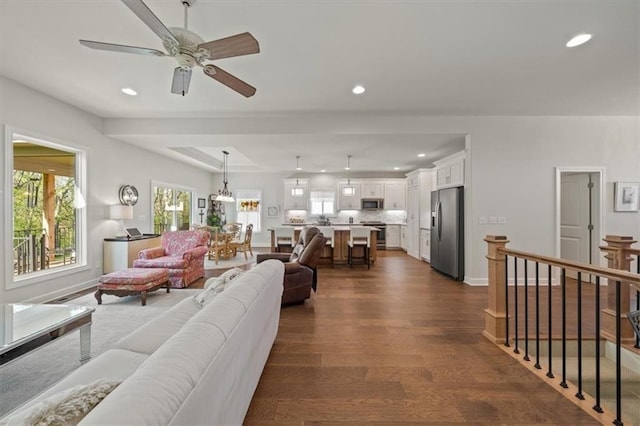 811 W Shawhan Pkwy, Lees Summit, MO 64086 - living room with dark wood-type flooring, a healthy amount of sunlight, and recessed lighting