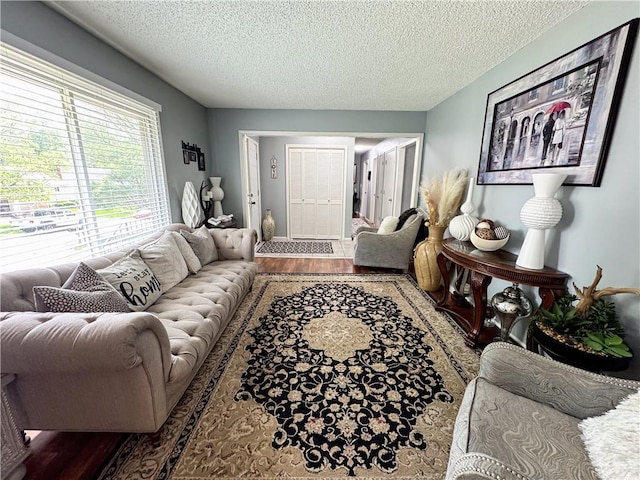 4024 NE 59th Ter, Gladstone, MO 64119 - living room with a textured ceiling and wood finished floors