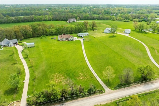 birds eye view of property with a rural view