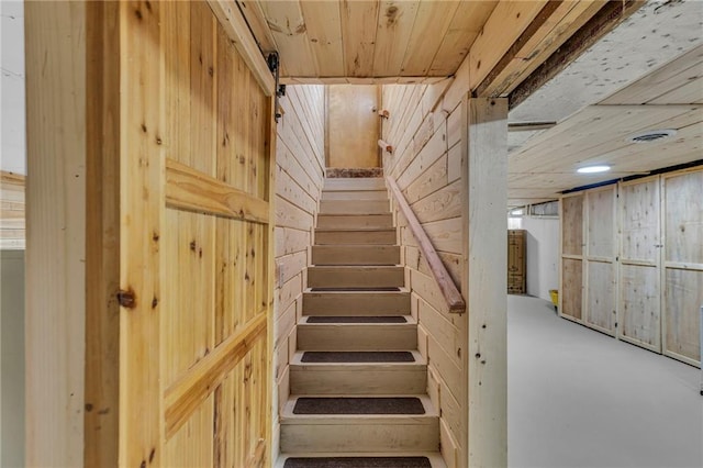 stairs with wooden walls