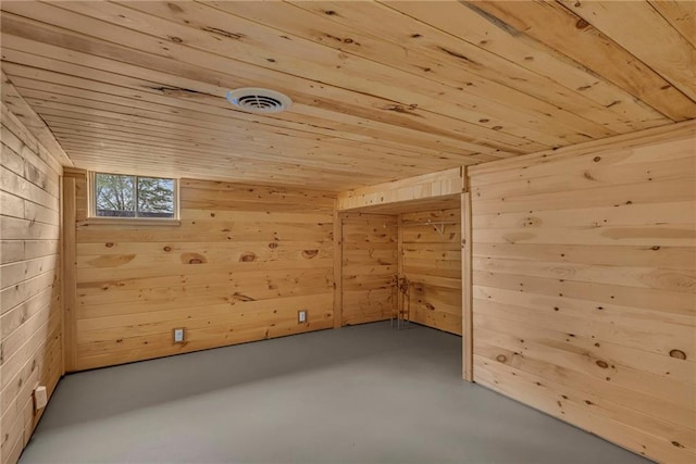 additional living space with wooden walls and wooden ceiling