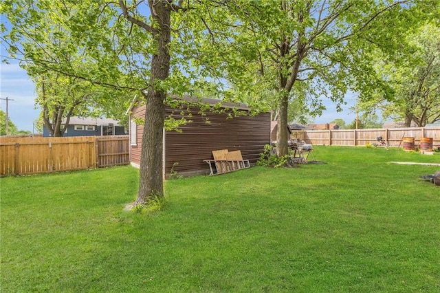 view of yard with a fenced backyard