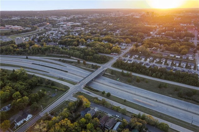 view of aerial view at dusk
