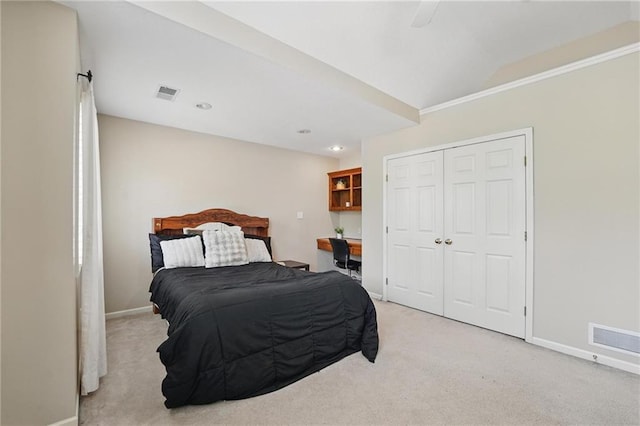 22721 E 27th Street Ct S, Blue Springs, MO 64015 - bedroom with light colored carpet, baseboards, a closet, recessed lighting, and a ceiling fan