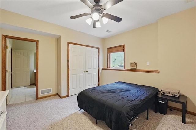 22721 E 27th Street Ct S, Blue Springs, MO 64015 - bedroom featuring light carpet, baseboards, a closet, and a ceiling fan
