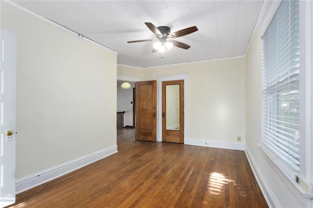 3700 Jefferson St, Kansas City, MO 64111 - spare room featuring hardwood / wood-style floors, ceiling fan, crown molding, and baseboards