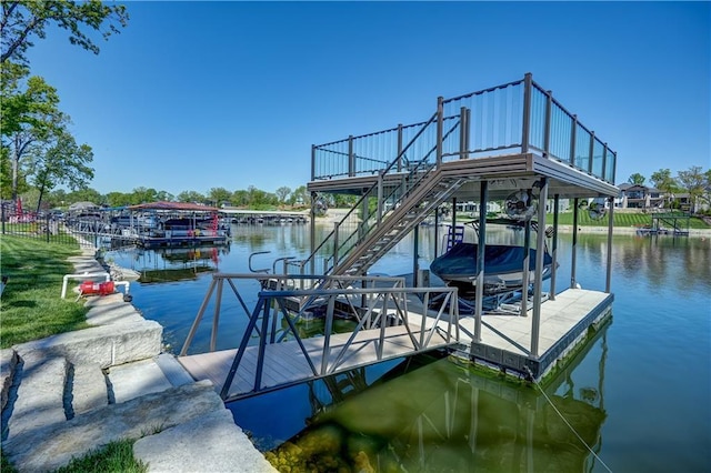 18 Black Hawk Dr, Lake Winnebago, MO 64034 - dock area featuring a water view and stairway