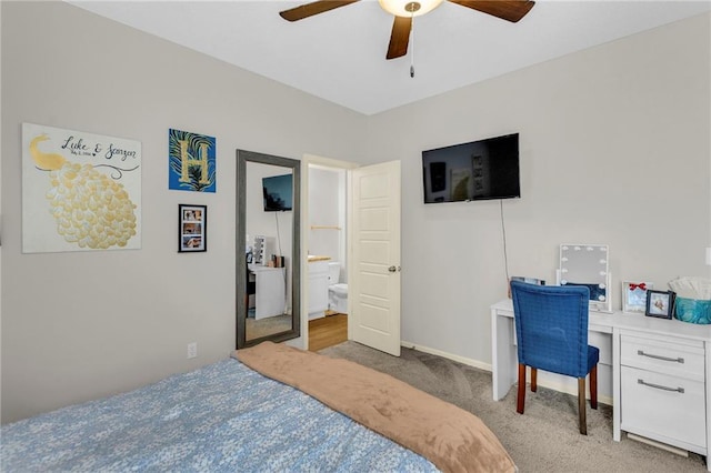 carpeted bedroom featuring a ceiling fan