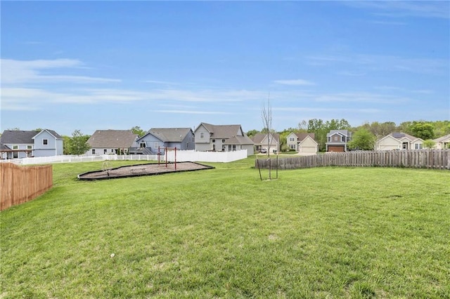 view of yard featuring a fenced backyard and a residential view