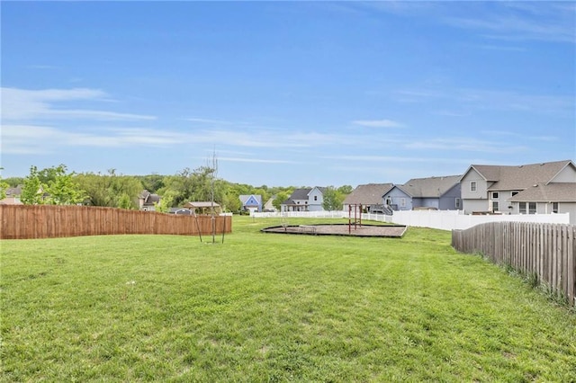 view of yard featuring a fenced backyard and a residential view