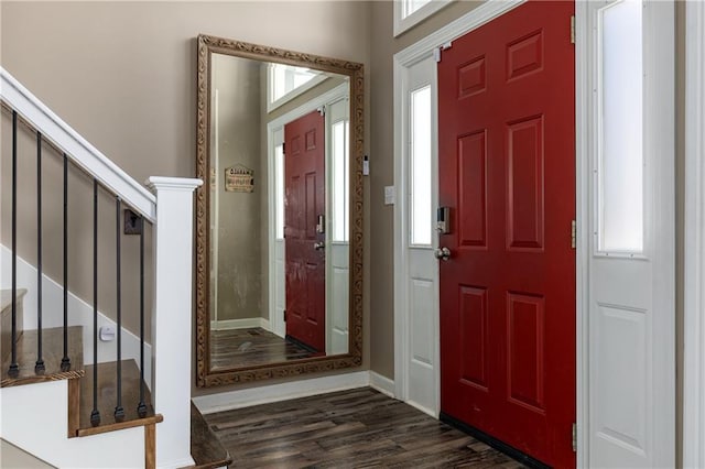 4200 Grand Ave, Leavenworth, KS 66048 - foyer with stairway, baseboards, and dark wood-style floors